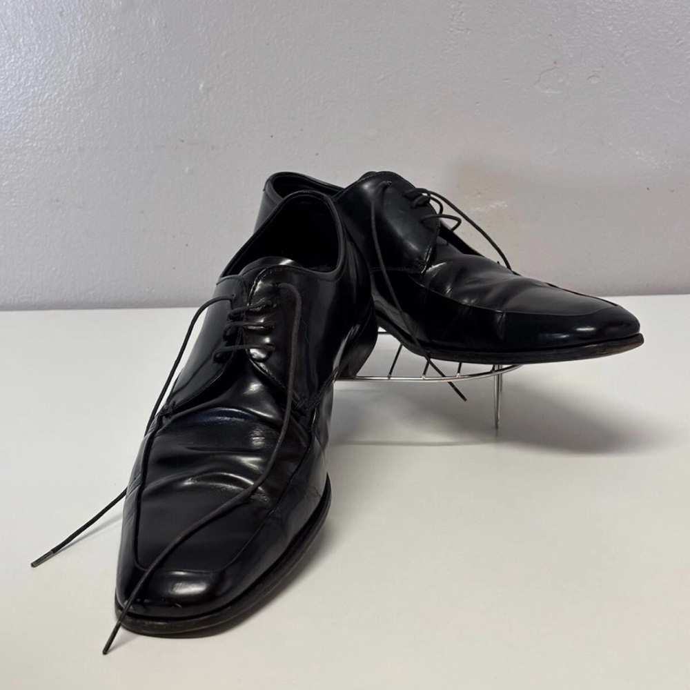 Prada Milano, 2E1598 Mens Black Leather Vero Cuoio, Oxford Dress Shoes Size 9.5